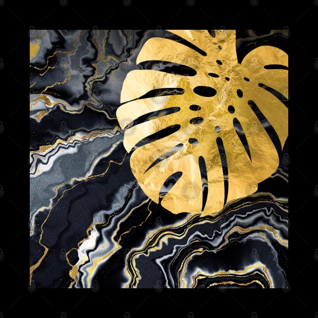 Black Gold marble and monstera by GreekTavern