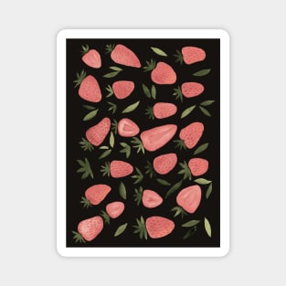 Watercolors strawberries - dusty pink on dark background Magnet