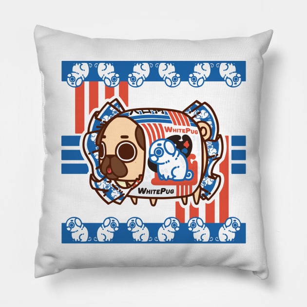 White Pug Candy Wrapper Pillow by Puglie Pug 