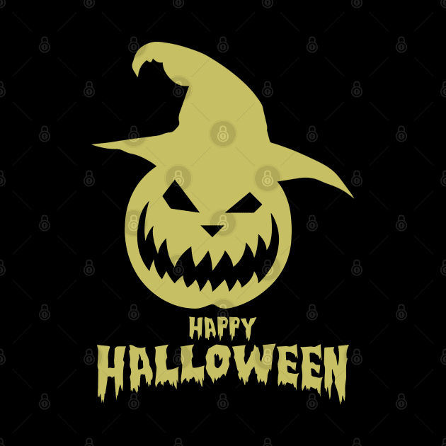 Happy Halloween With Gold Scary Pumpkin by anbartshirts