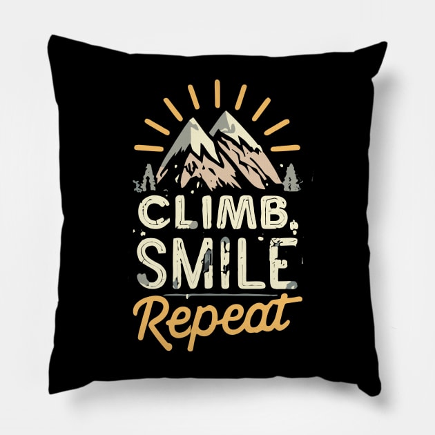 Free Climbing Boulderer Mountain Rock Bouldering Climber Gym Retro Pillow by AimArtStudio