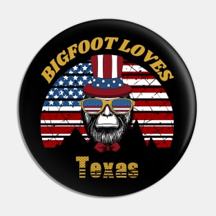 Bigfoot loves America and Texas Pin