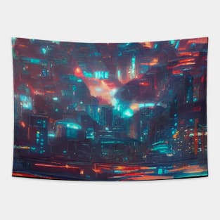 Cool Japanese Neon City Tapestry