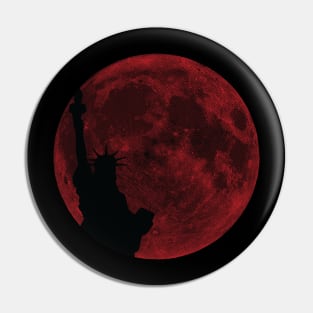 Minimalistic Lunar Liberty - Red Moon Background Statue of Liberty Pin