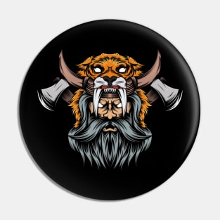 head Viking lion mascot illustration Pin