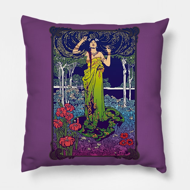 Art Nouveau Lady (green/pink) Pillow by Soth Studio