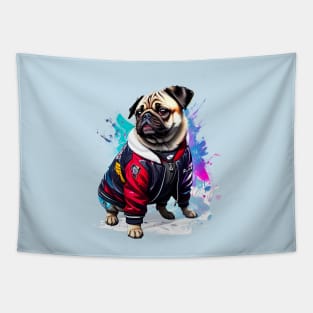 Cool Pug in Hip Hop Varsity Jacket Tapestry