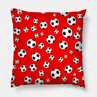 Football / Soccer Ball Seamless Pattern - Red Background Pillow