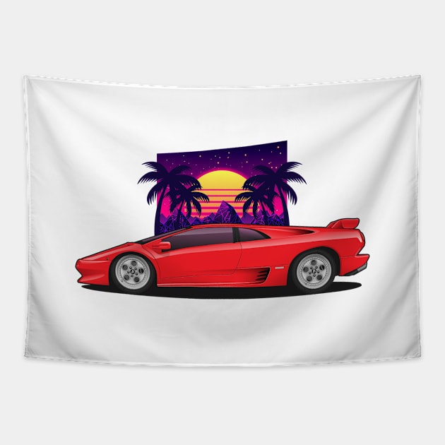 Red Diablo VT Classic Supercar Tapestry by KaroCars