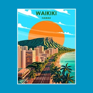 Waikiki Honolulu Hawaii Travel and Tourism Advertising Print T-Shirt