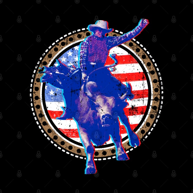 Patriotic Bull Rider American Flag by Gold Wings Tees