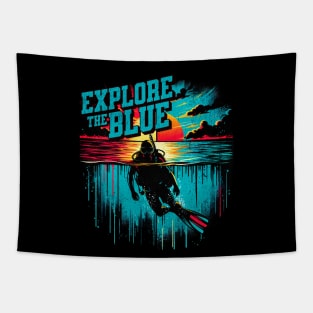 Explore the Blue Scuba Diver Design Tapestry