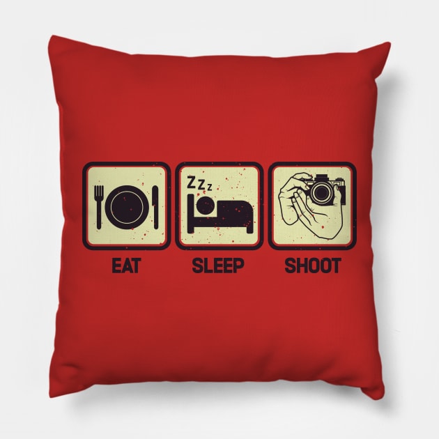 Eat, Sleep, Shoot - Funny Photographer Pillow by Issho Ni