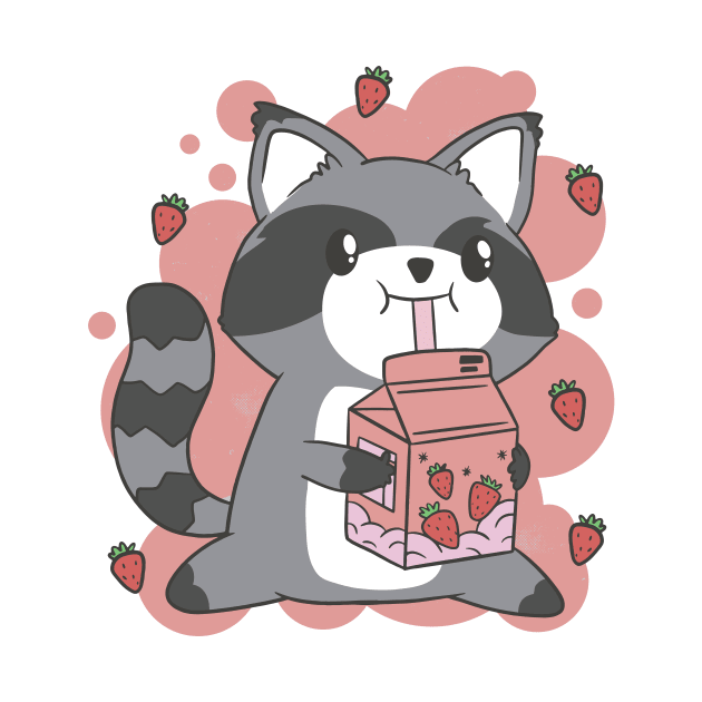 Cute Raccoon Drinking Strawberry Milk by LAPublicTees