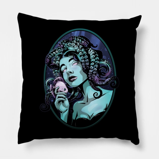 Octopus Mermaid Portrait - Underwater Beauty Pillow by redappletees