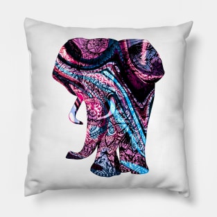 Intricate Asian Elephant Colorful Illustration Pillow