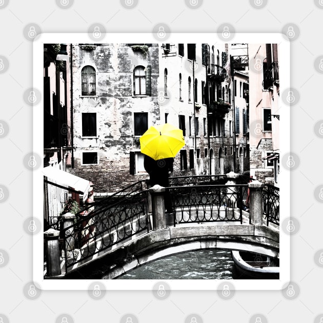 Yellow Umbrella in Venice Magnet by FlyingDodo