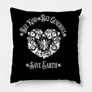 Floral Heart with Bee and quote ispirational, Save Earth, monocolor, motivational, save the bee Pillow