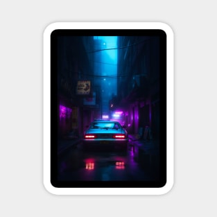 Neon Lit Car At Night Magnet