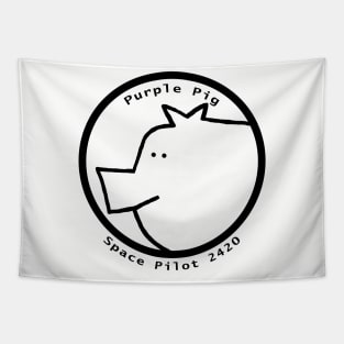 Portrait of Space Pilot Purple Pig Outline Tapestry