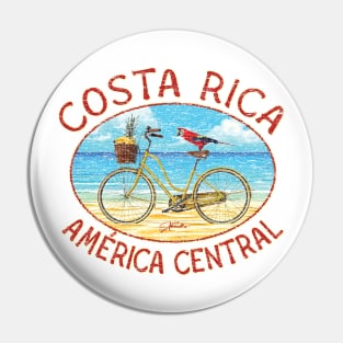 Costa Rica, America Central with Scarlet Macaw on Bike on Beach Pin