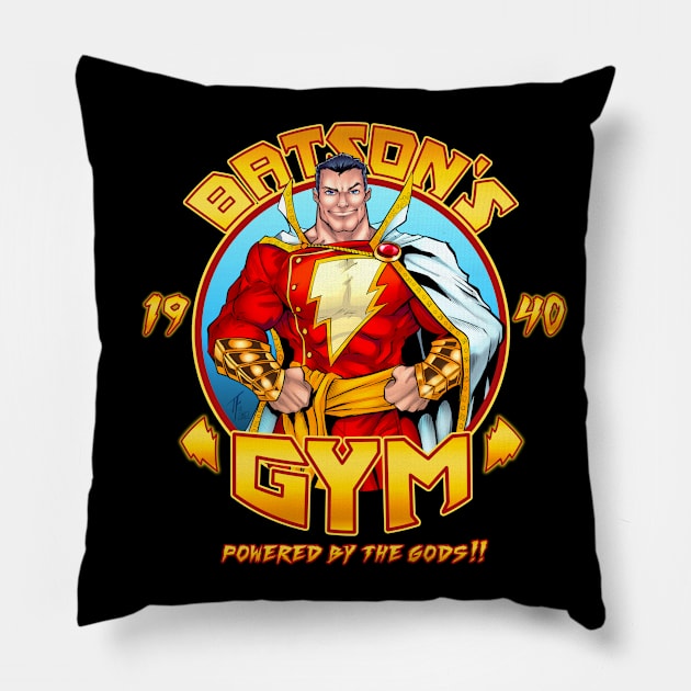 BATSON'S GYM - POWERED Pillow by Evil_Genius_Pro