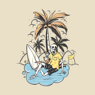 Skeleton Surfer relax under the palm tree T-Shirt