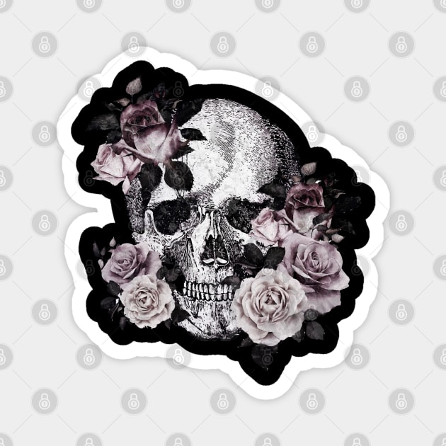 Tribe skull art design with roses Magnet by Collagedream