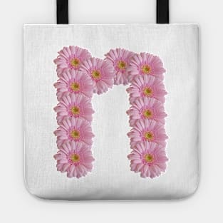 Letter n Pink Gerbera Daisy Tote