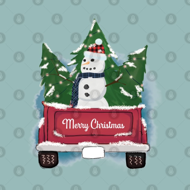 Christmas Truck with Snowman by Peach Lily Rainbow