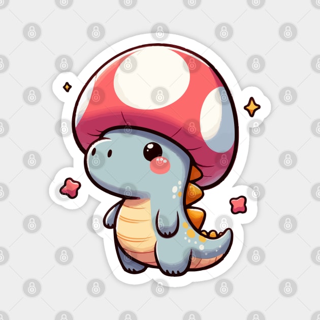 Kawaii simple Mushroom Hat Dinosaur Tyranosaurus Magnet by TomFrontierArt