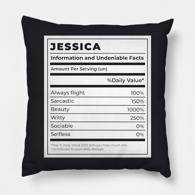 Funny Food Label Female Ingredients JESSICA Pillow by SLAG_Creative