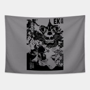 Tokyo Cat / Fairy Tale Black on white Tapestry