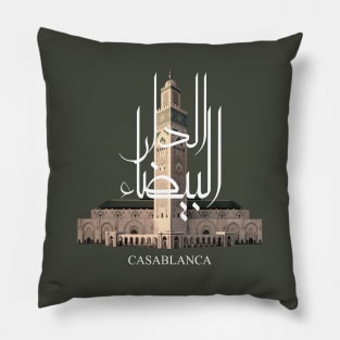 casablanca islam mosque morocco sticker with arabic writing dark green Pillow