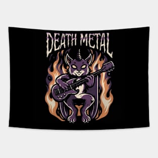 Death Metal Satanic Baphomet Cat playing guitar Tapestry