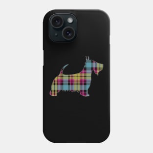 Pink, Blue and Yellow Tartan Scottish Terrier Dog Silhouette Phone Case