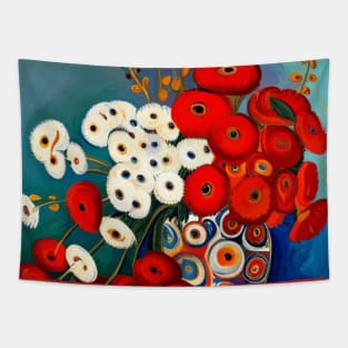 Cute Abstract Flowers in a Red and White Vase Still Life Painting Tapestry