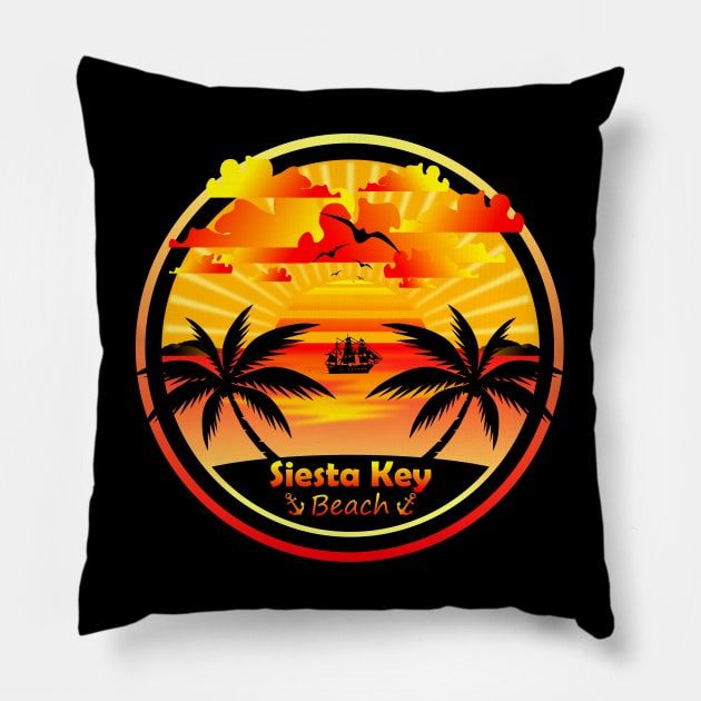 Siesta Key Beach, Palm Trees Sunset, Florida Summer Pillow by Jahmar Anderson