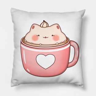 Kawaii cat in cup of coffee Pillow