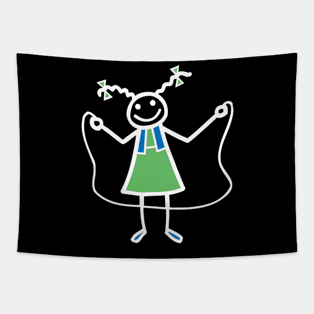 Funny Rope Skipping Stick Girl Children Sports Party Gift Tapestry by peter2art