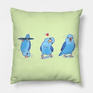 Three Blue parrotlet doodles Pillow