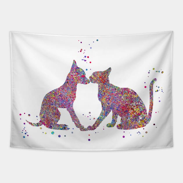 Cat and dog kissing Tapestry by RosaliArt