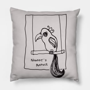parrot on a swing nobody is perfect black linedrawing T-Shirt Pillow
