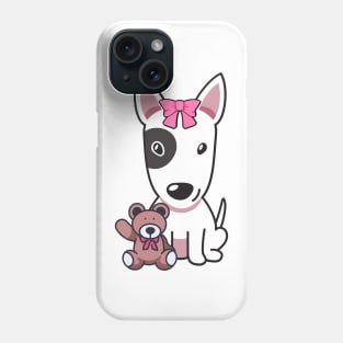 Cute bull terrier holds a teddy bear Phone Case