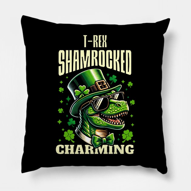 T-Rex Shamrocked Charming Pillow by Odetee