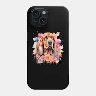 A bloodhound decorated with beautiful watercolor flowers Phone Case