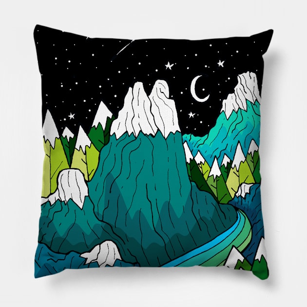 Of stars and mountains Pillow by Swadeillustrations