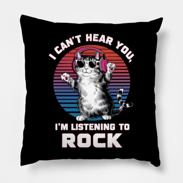 "Rock Enthusiast: I Can't Hear You, I'm Listening to Rock" Cat & Rock Lover T-Shirt Pillow by AIEvolution