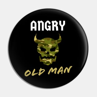 Angry Old Man Camouflage Skull Mens Pin