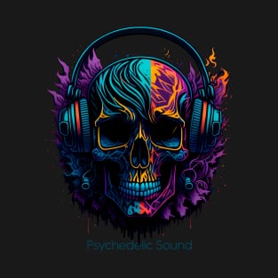 Psychedelic Skull Wearing Headphones T-Shirt